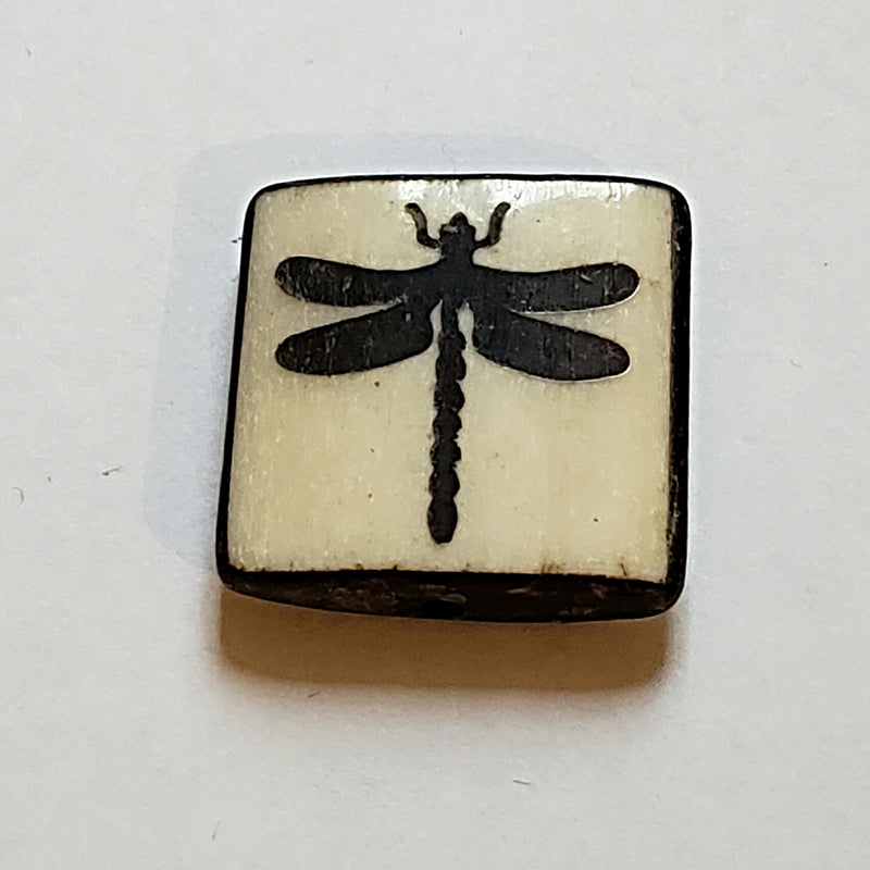 Bone Bead - Tile Black Dragonfly