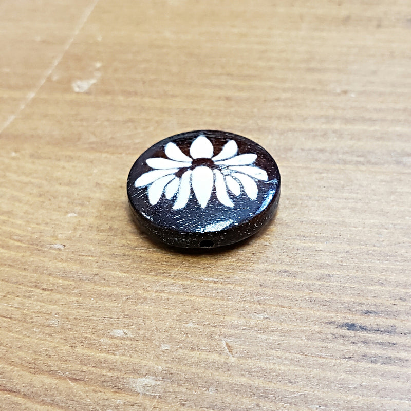 Bone Bead - Coin White Lotus Flower 20mm