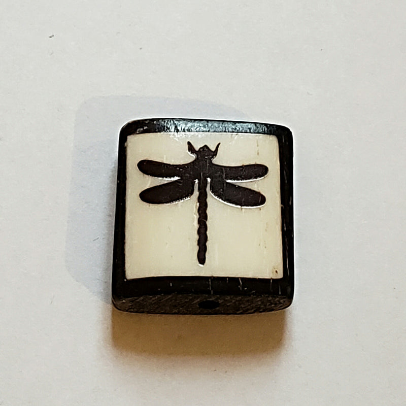 Bone Bead - Tile Black Dragonfly